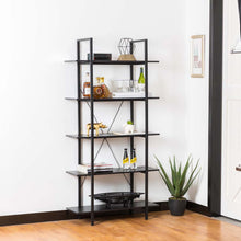 Load image into Gallery viewer, 72&quot;H Modern Industrial Black Wood/Metal 5-Tier Bookcases &amp; Shelves
