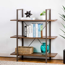 Load image into Gallery viewer, 41.5&quot;H Modern Industrial Brown Wood/Metal 3-Tier Bookcases &amp; Shelves
