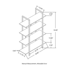 Load image into Gallery viewer, 55&quot;H Modern Industrial Brown Wood/Metal 4-Tier Bookcases &amp; Shelves
