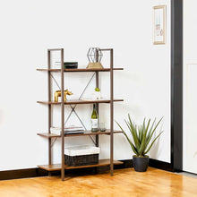 Load image into Gallery viewer, 55&quot;H Modern Industrial Brown Wood/Metal 4-Tier Bookcases &amp; Shelves
