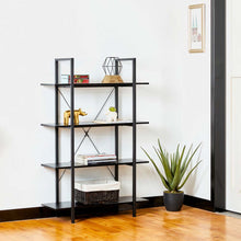 Load image into Gallery viewer, 55&quot;H Modern Industrial Black Wood/Metal 4-Tier Bookcases &amp; Shelves
