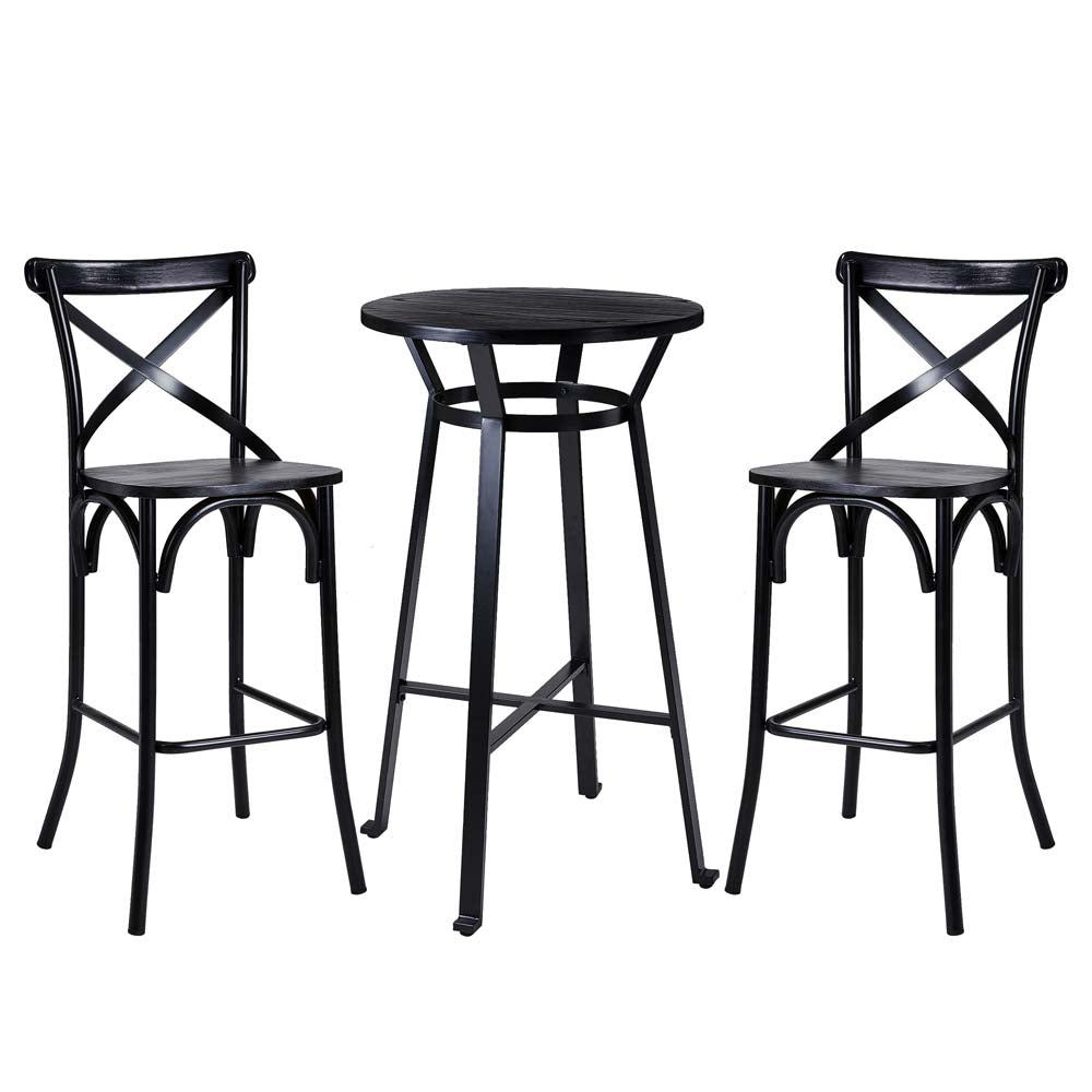 Set of 2 Black Steel Bar Chairs and a Round Top Pub Table (3-Piece)