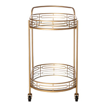 Load image into Gallery viewer, 30.75&quot;H 2-Tier Gold Deluxe Metal Oval Mirrored Bar Cart
