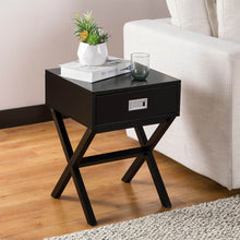 Load image into Gallery viewer, 21.85&quot;H Black Wooden X-leg End Table with 1 Drawer
