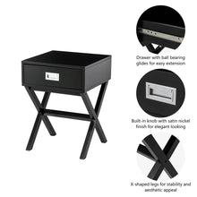 Load image into Gallery viewer, 21.85&quot;H Black Wooden X-leg End Table with 1 Drawer
