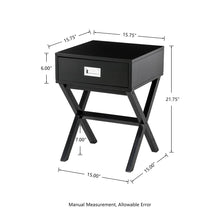 Load image into Gallery viewer, 21.85&quot;H Black Wooden X-leg End Table with 1 Drawer
