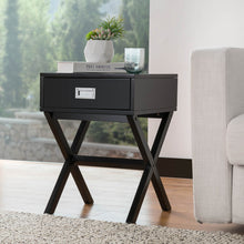 Load image into Gallery viewer, 21.85&quot;H Black Wooden X-leg End Table with 1 Drawer
