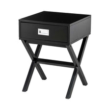 Load image into Gallery viewer, 21.85&quot;H Black Wooden X-leg End Table with 1 Drawer
