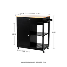 Load image into Gallery viewer, 33.86&quot;H Black Kitchen Island Cart with Solid Oak Wood Top
