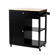 Load image into Gallery viewer, 33.86&quot;H Black Kitchen Island Cart with Solid Oak Wood Top
