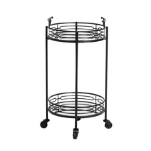 Load image into Gallery viewer, 29.5&quot;H Black Deluxe 2-Tier Metal Round Mirrored Bar Cart
