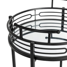 Load image into Gallery viewer, 29.5&quot;H Black Deluxe 2-Tier Metal Round Mirrored Bar Cart
