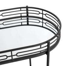 Load image into Gallery viewer, 30.75&quot;H Black Deluxe 2-Tier Metal Oval Mirrored Bar Cart
