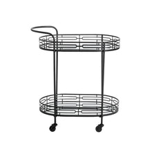 Load image into Gallery viewer, 30.75&quot;H Black Deluxe 2-Tier Metal Oval Mirrored Bar Cart
