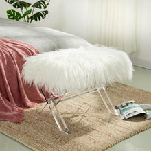 Load image into Gallery viewer, 25.6&quot;L White and Clear Faux Fur Upholstered Bench with Acrylic X-Leg
