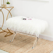 Load image into Gallery viewer, 25.6&quot;L White and Clear Faux Fur Upholstered Bench with Acrylic X-Leg
