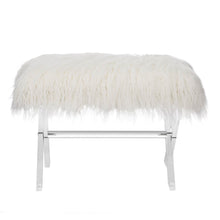 Load image into Gallery viewer, 25.6&quot;L White and Clear Faux Fur Upholstered Bench with Acrylic X-Leg
