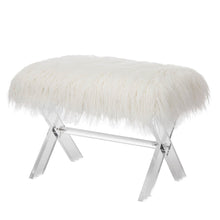 Load image into Gallery viewer, 25.6&quot;L White and Clear Faux Fur Upholstered Bench with Acrylic X-Leg
