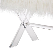 Load image into Gallery viewer, 25.6&quot;L White and Clear Faux Fur Upholstered Bench with Acrylic X-Leg
