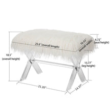 Load image into Gallery viewer, 25.6&quot;L White and Clear Faux Fur Upholstered Bench with Acrylic X-Leg
