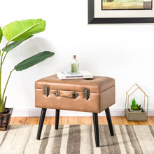 Load image into Gallery viewer, 19.69&quot;L Whiskey Brown Leathaire Upholstered Storage Stool
