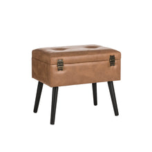 Load image into Gallery viewer, 19.69&quot;L Whiskey Brown Leathaire Upholstered Storage Stool
