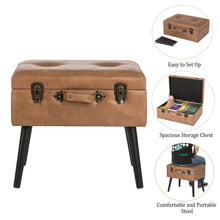 Load image into Gallery viewer, 19.69&quot;L Whiskey Brown Leathaire Upholstered Storage Stool
