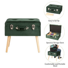 Load image into Gallery viewer, 19.69&quot;L Hunter Green Velvet  Upholstered Storage Stool
