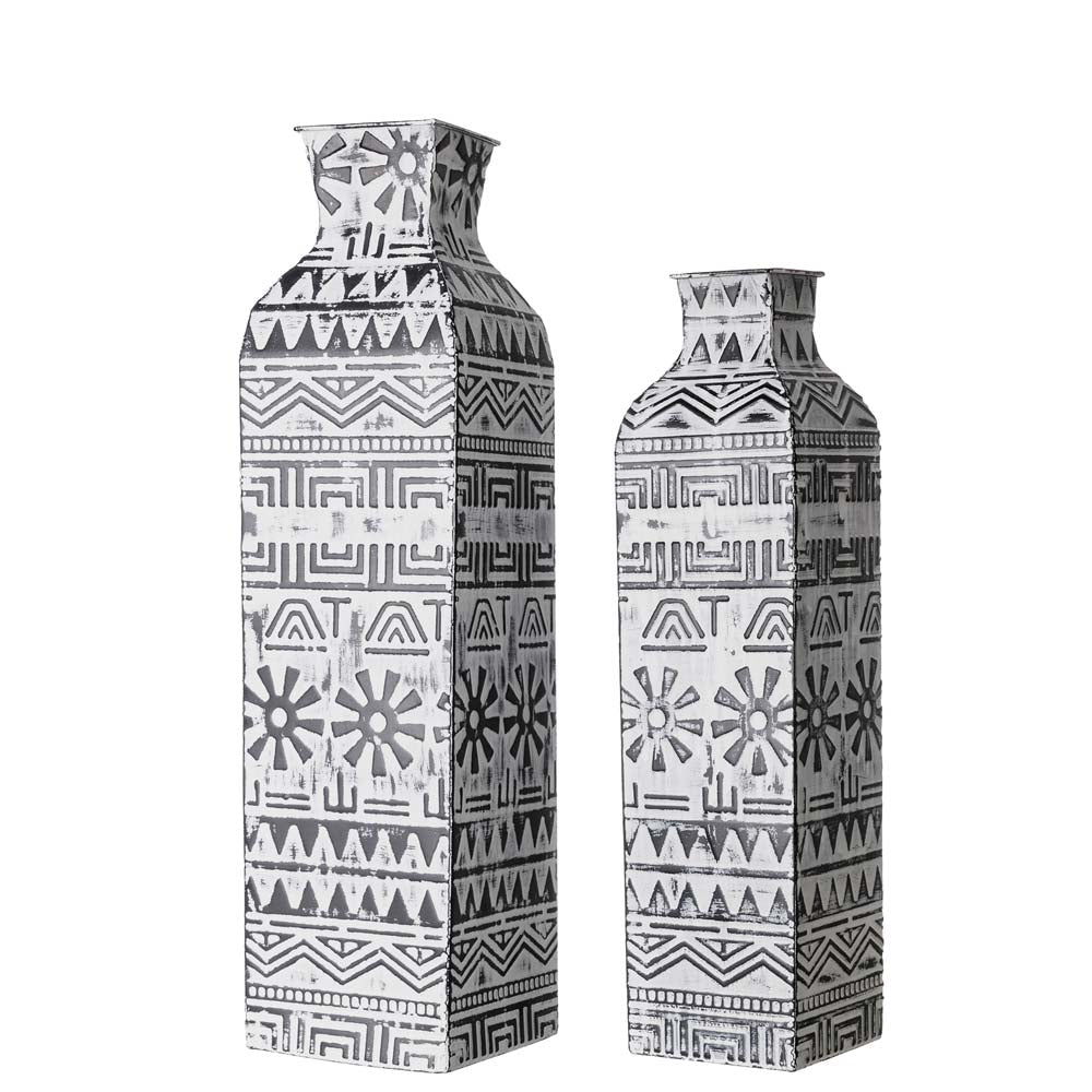 Global/Boho Textured Metal Table / Floor Vase, Set of 2