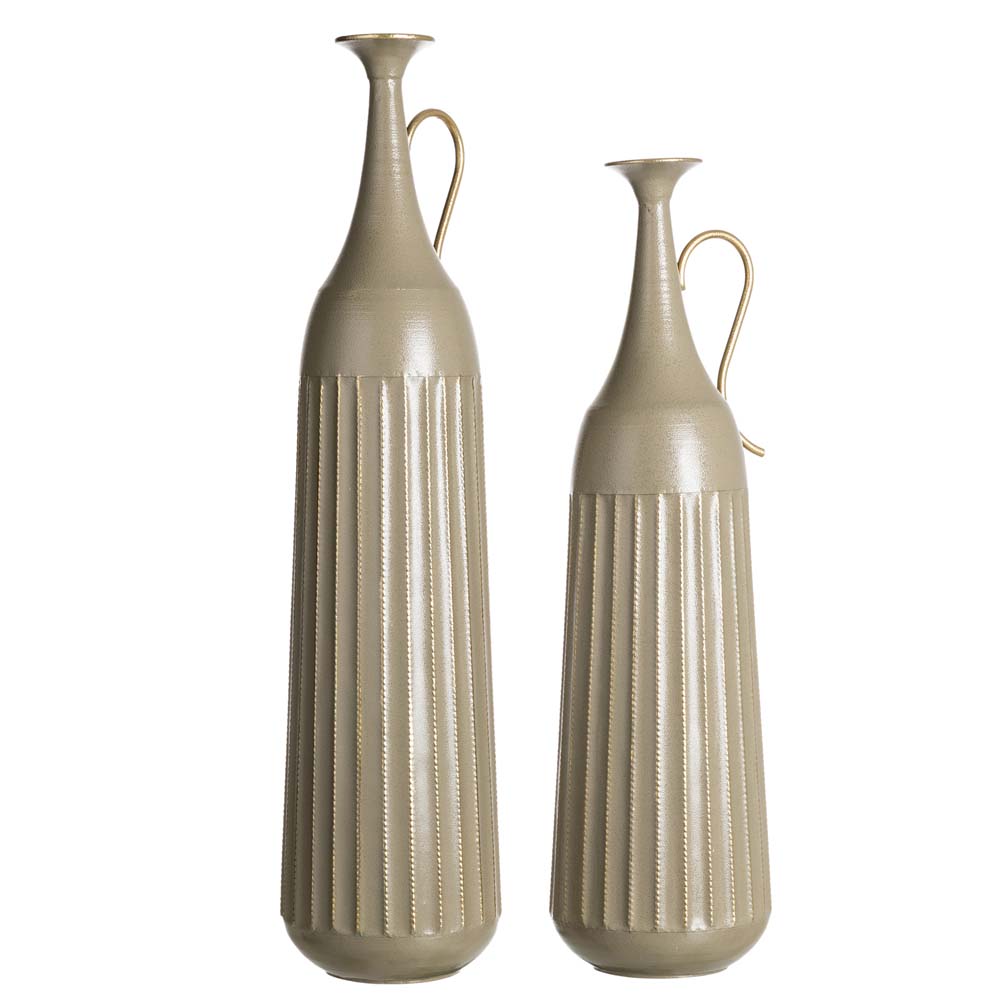 Global/Boho Metal Floor Vase, Set of 2