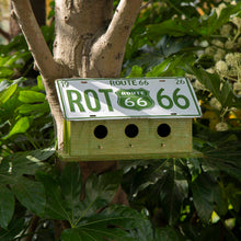 Load image into Gallery viewer, 14&quot;L Wood/Metal Green Birdhouse with Licence Plate Roof
