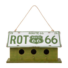 Load image into Gallery viewer, 14&quot;L Wood/Metal Green Birdhouse with Licence Plate Roof
