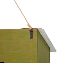 Load image into Gallery viewer, 14&quot;L Wood/Metal Green Birdhouse with Licence Plate Roof
