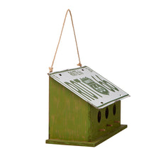 Load image into Gallery viewer, 14&quot;L Wood/Metal Green Birdhouse with Licence Plate Roof
