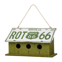 Load image into Gallery viewer, 14&quot;L Wood/Metal Green Birdhouse with Licence Plate Roof
