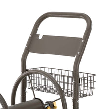 Load image into Gallery viewer, 36&quot;H Gray Steel Garden Hose Reel Cart with Wheels and Steel Basket
