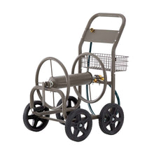 Load image into Gallery viewer, 36&quot;H Gray Steel Garden Hose Reel Cart with Wheels and Steel Basket
