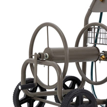 Load image into Gallery viewer, 36&quot;H Gray Steel Garden Hose Reel Cart with Wheels and Steel Basket
