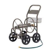 Load image into Gallery viewer, 36&quot;H Gray Steel Garden Hose Reel Cart with Wheels and Steel Basket
