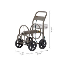 Load image into Gallery viewer, 36&quot;H Gray Steel Garden Hose Reel Cart with Wheels and Steel Basket
