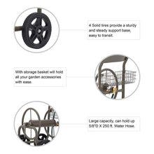 Load image into Gallery viewer, 36&quot;H Gray Steel Garden Hose Reel Cart with Wheels and Steel Basket
