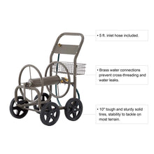 Load image into Gallery viewer, 36&quot;H Gray Steel Garden Hose Reel Cart with Wheels and Steel Basket
