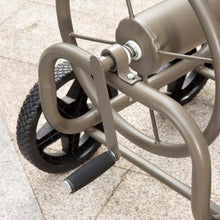 Load image into Gallery viewer, 36&quot;H Gray Steel Garden Hose Reel Cart with Wheels and Steel Basket
