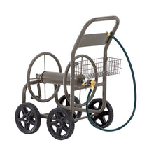 Load image into Gallery viewer, 36&quot;H Gray Steel Garden Hose Reel Cart with Wheels and Steel Basket
