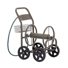 Load image into Gallery viewer, 36&quot;H Gray Steel Garden Hose Reel Cart with Wheels and Steel Basket
