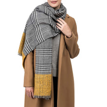 Load image into Gallery viewer, Unisex Oversized Yellow and Grey Scarf with Fringes
