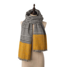 Load image into Gallery viewer, Unisex Oversized Yellow and Grey Scarf with Fringes
