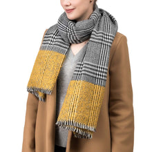 Load image into Gallery viewer, Unisex Oversized Yellow and Grey Scarf with Fringes
