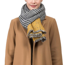 Load image into Gallery viewer, Unisex Oversized Yellow and Grey Scarf with Fringes
