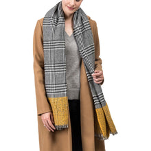 Load image into Gallery viewer, Unisex Oversized Yellow and Grey Scarf with Fringes
